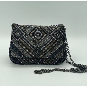 Deepa Gurnani Womens Allover Beaded Crossbody Clutch Rhinestone Eveningwear Glam
